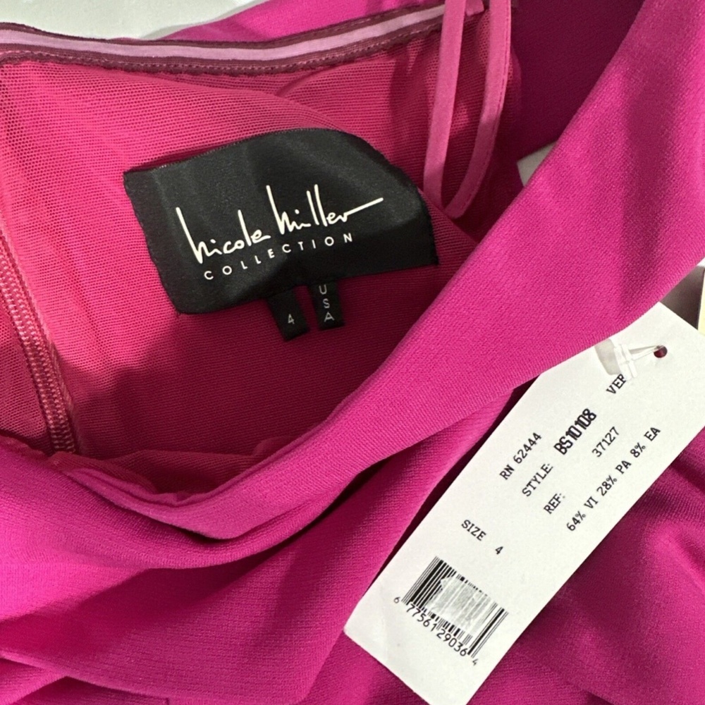 NWT‎ $385 Nicole Miller [ 4 ] Jersey Palazzo Off Shoulder Dress Very Berry - Picture 4 of 15